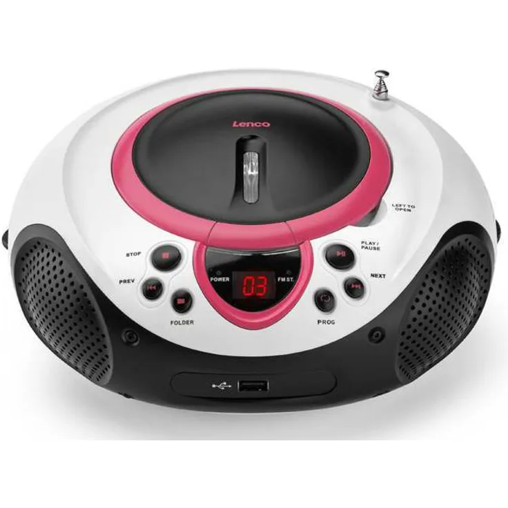 Lenco Kinder Radio CD-Player SCD-38 tragbares UKW-Radio mit CD-MP3-Player und USB in pink