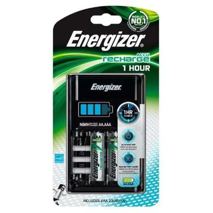 Energizer Recharge 1-Stunden Akku Ladegerät für wiederaufladbare Batterien der Größen AA und AAA