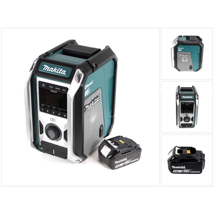 Makita DMR 115 M1 Akku Baustellenradio 12V - 18V Bluetooth DAB+ IP65 + 1x Akku 4,0 Ah, ohne Ladegerät schwarz, blau, silber