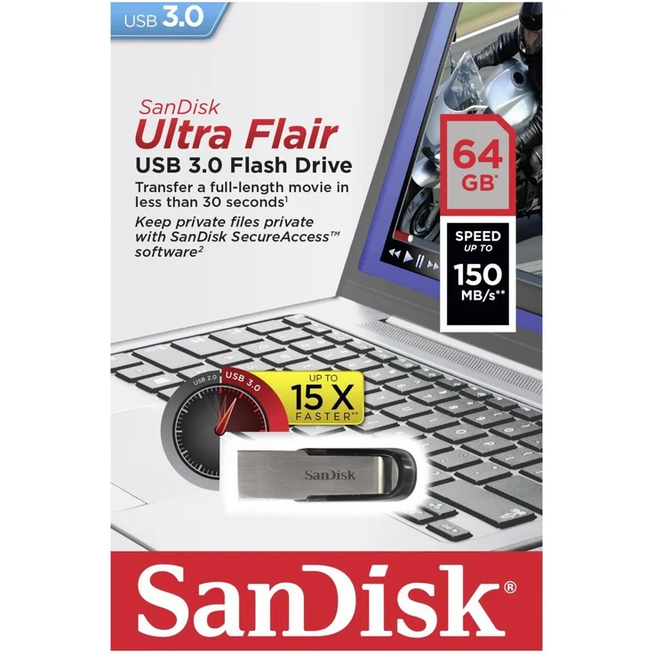 SanDisk Ultra Flair 64GB USB-Flash-Laufwerk USB 3.0 mit bis zu 150 MB-Sek, schwarz – Bild 2