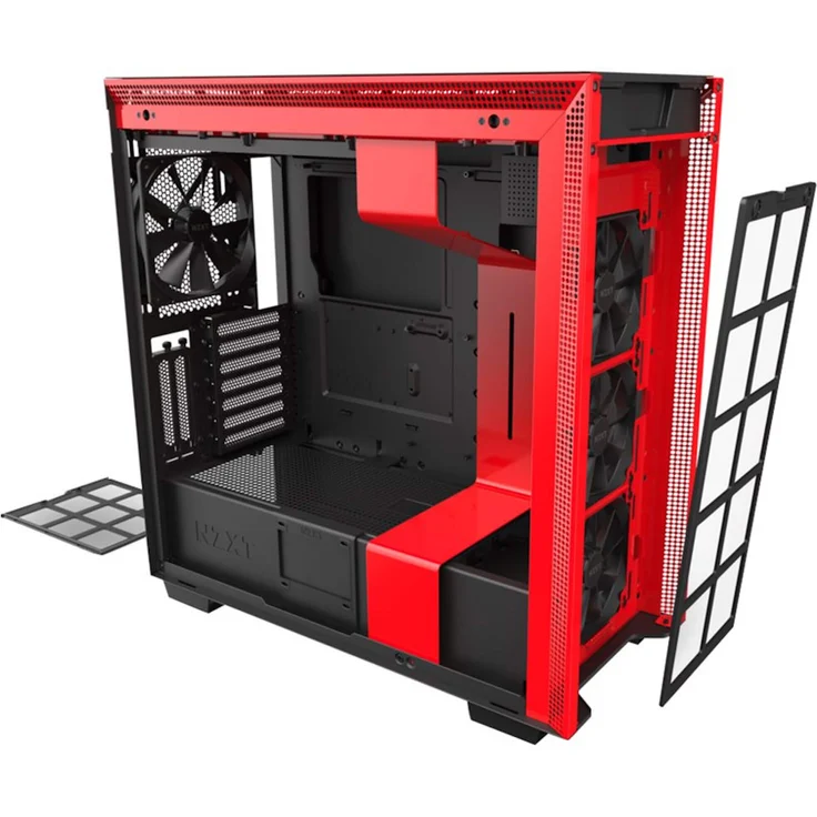 NZXT H710i - ATX-Mid-Tower-Gehäuse für Gaming-PCs - Front USB-C Port - Tempered Glass-Seitenfenster mit Schnellspanner - Vertikale GPU Montage möglich - Für Wasserkühlung nutzbar - Schwarz-Rot – Bild 2