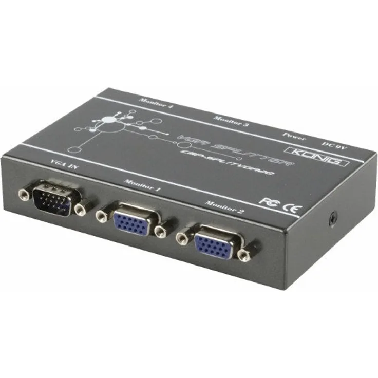 König 4 Fach professioneller VGA Splitter verteiler HD SVGA XGA Monitor Display CRT LED