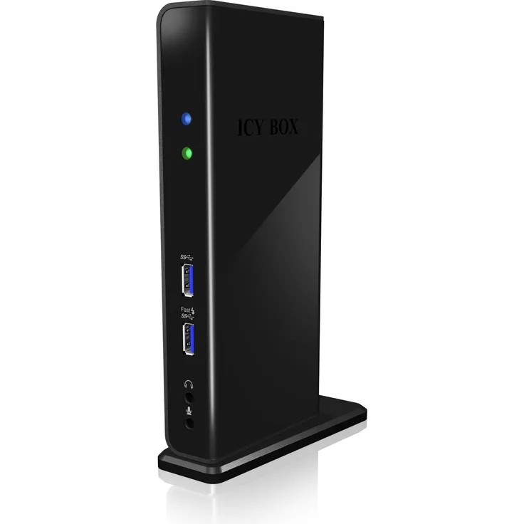 ICY BOX Notebook DockingStation mit USB 3.0 für 2 Monitore, HDMI, DVI, USB Hub, LAN, Schwarz