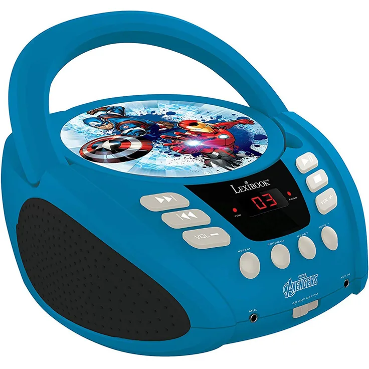 Lexibook Marvel The Avengers Iron ManBoombox CD-Player, AUX-Eingangsbuchse, AC-Betrieb oder Batterie,Blau-Schwarz, RCD108AV-10 (neues Design)