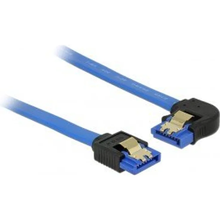 Delock Kabel SATA 6 Gb/s Buchse gerade > SATA Buchse links gewinkelt - 10 cm - blau mit Goldclips - goldbeschichtet (84982)