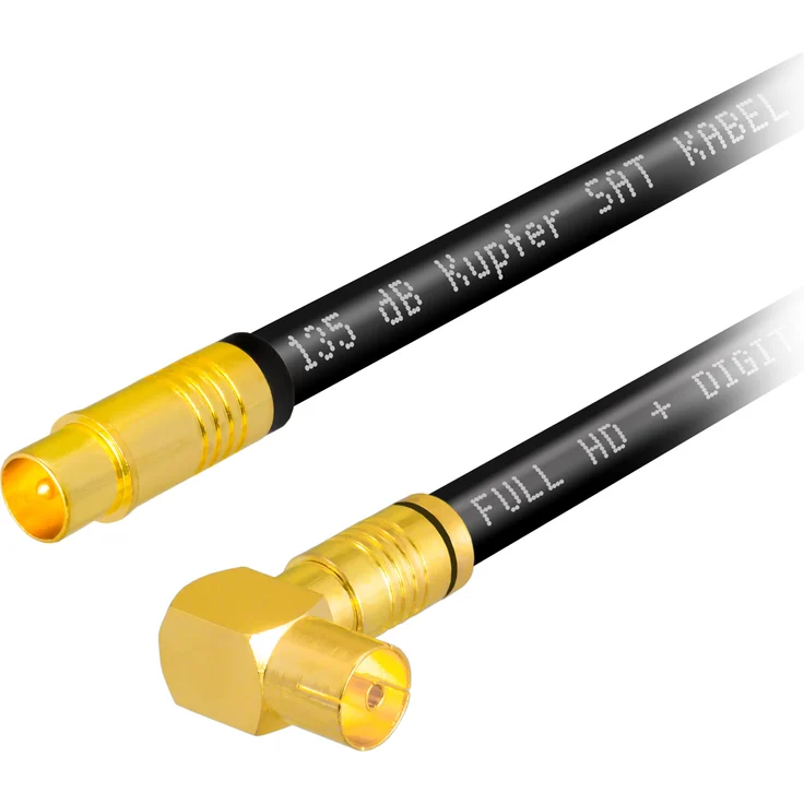 2m Antennenkabel Winkel IEC-Buchse und Normal IEC-Stecker Kompressionssteckern CU 135dB SCHWARZ