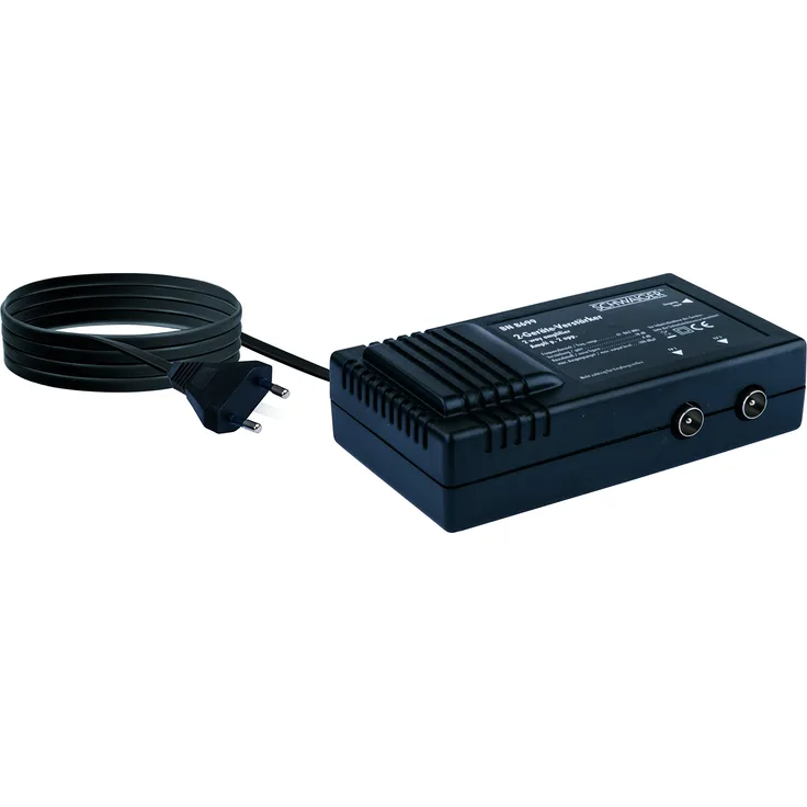 SCHWAIGER -BN8699 531- Zweigeräteverstärker für den Anschluss von TV, DVB-T, Radio auf Antennensteckdose BZW. Koax-Stecker- 2X 18 dB-schwarz