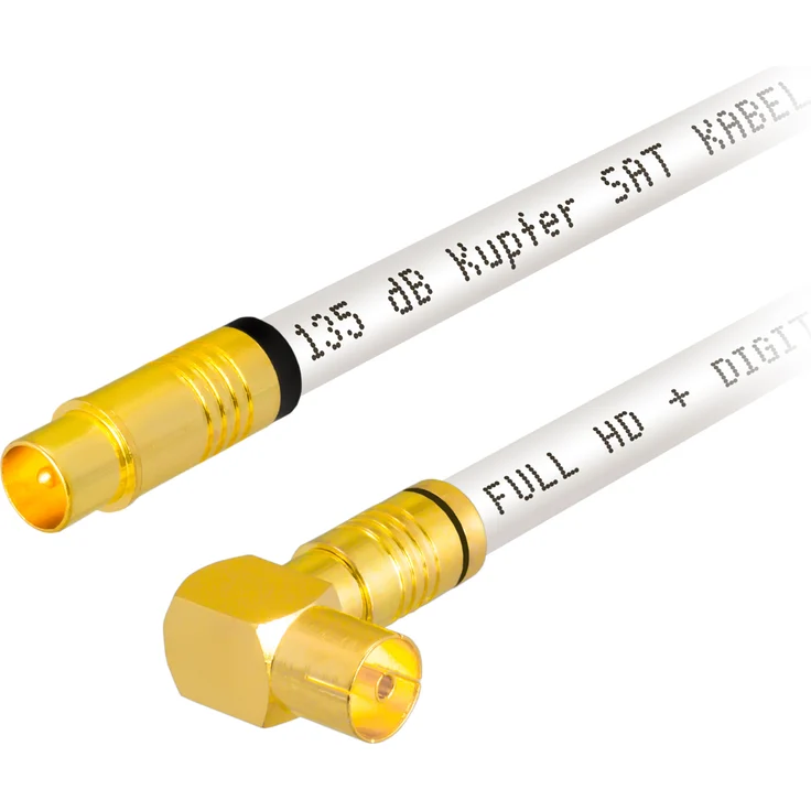 2m Antennenkabel Winkel IEC-Buchse und Normal IEC-Stecker Kompressionssteckern CU 135dB WEISS