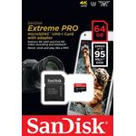 SanDisk Extreme PRO 64GB microSDXC Speicherkarte + SD-Adapter bis zu 95MB-Sek, Class 10, U3, V30