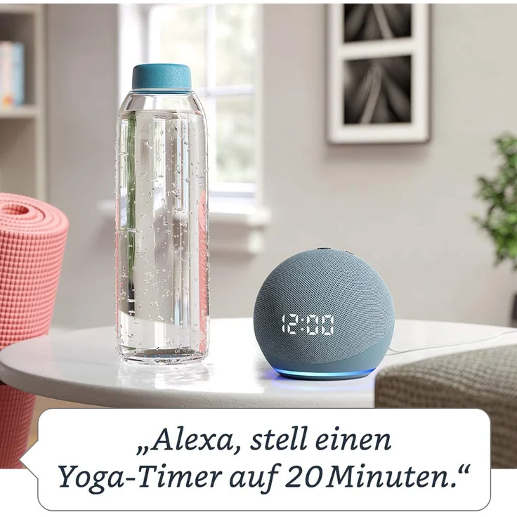 Amazon Echo Dot mit Uhr (4. Generation) Smart Clock für den Nachttisch, mit Alexa, Blaugrau – Bild 4