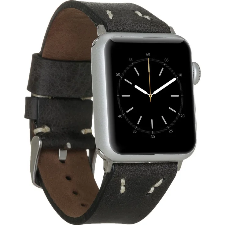 Burkley Apple Watch Leder Armband Vintage Schwarz Ersatz Uhren-Armband in 42/44mm (BA1)