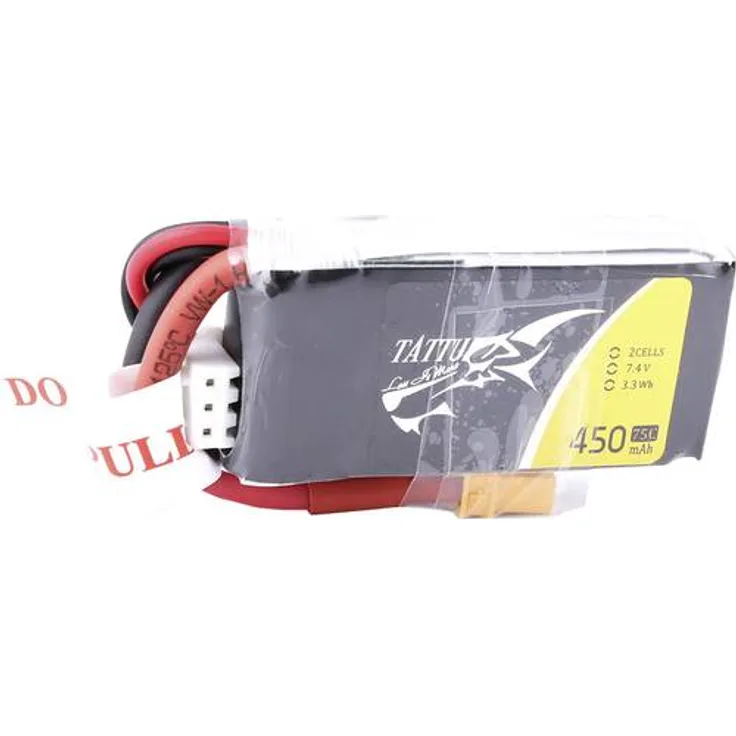 Tattu 450mAh 2S1P 75C 7.4V Lipo Battery Pack for Small Size FPV Blade Torrent 110 Baby Hawk Micro 2 E-Flite 180 CFX
