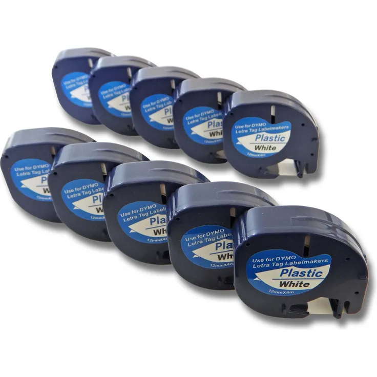 vhbw 10 x Kassette Patronen Schriftband 12mm für Dymo LetraTag LT-100H, LT-100T, QX50, XR wie Dymo 91201, S0721610.