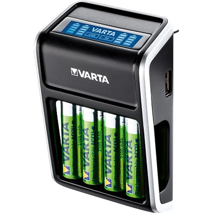 VARTA LCD Plug Ladegerät (für AA-AAA-9V und USB-Geräte) schwarz (Design kann abweichen) – Bild 1