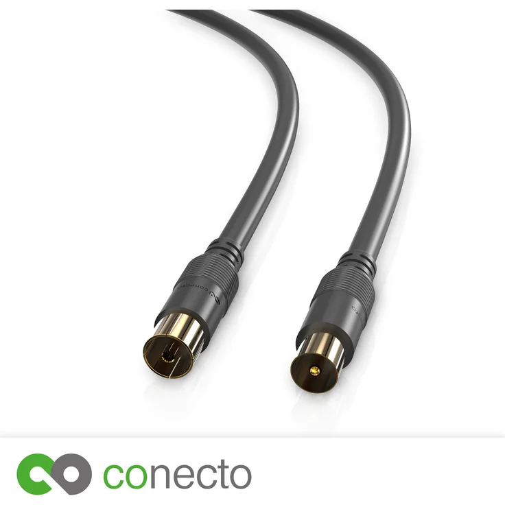 conecto HQ TV Antennenkabel Anschlusskabel für DVB-C, DVB-T/T2 4K UHD 1080p FULL HD HDTV 3D (Koaxialkabel, TV-Stecker TV-Buchse, doppelte Schirmung, vergoldete Stecker) schwarz 1,0m
