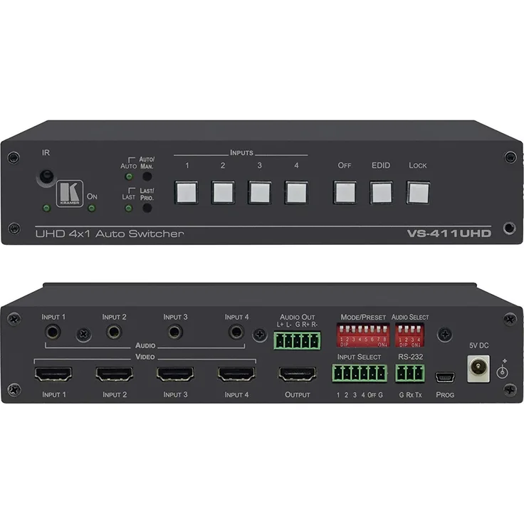 Kramer Electronics Video-Switch HDMI, schwarz, 8,91 Gbit/s, RS-232, IR, 4K Ultra HD, 5 V