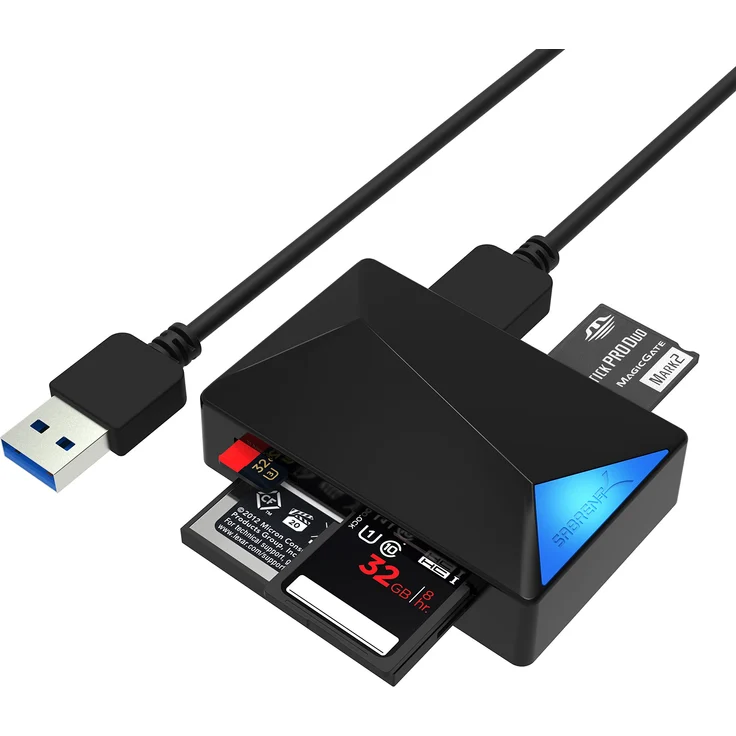 Sabrent Externe Kartenlesegeräte - USB 3.0 Superspeed 4-Slot-Speicherkartenleser für Windows, Mac und Linux - Unterstützt SD, SDHC, SDXC, MMC/MicroSD, T-Flash/MS, MS PRO Duo/CF und mehr (CR-BMC3) – Bild 1