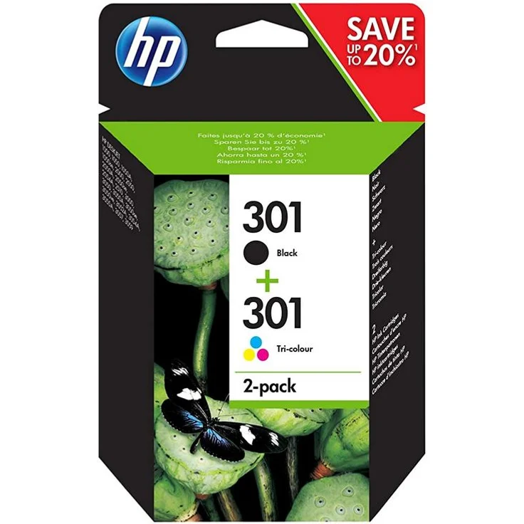 HP 301 2er-Pack Schwarz/Cyan/Magenta/Gelb Original Tintenpatronen (N9J72AE) – Bild 1