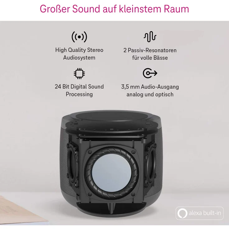 Telekom Magenta Smart Speaker WLAN-Lautsprecher mit Alexa, geeignet für Indoor, Outdoor, schwarz – Bild 4