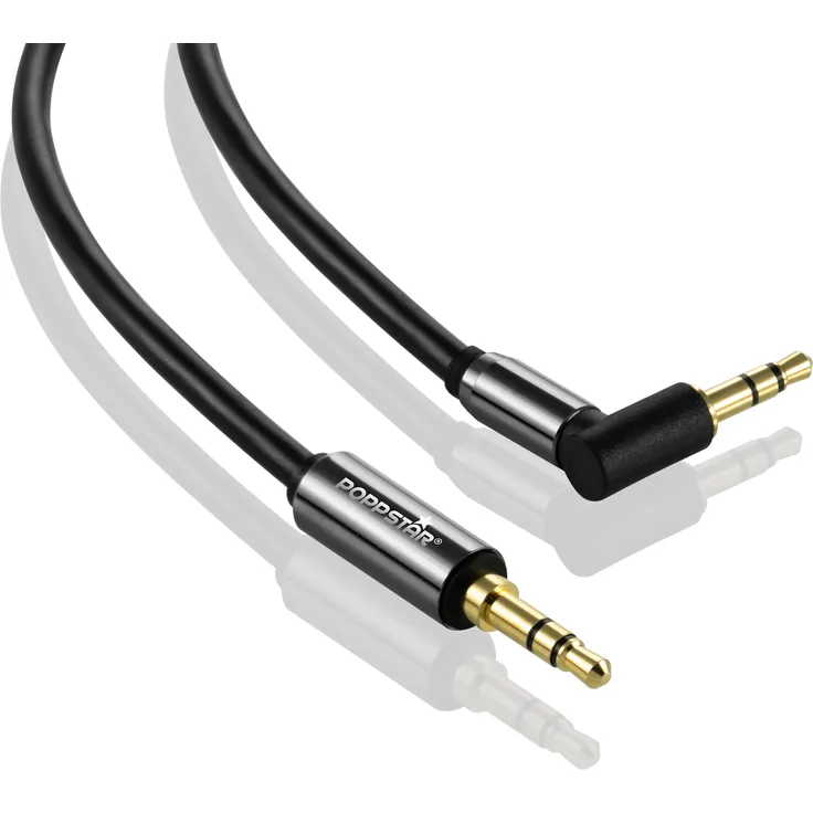Poppstar 20m Audio Kabel Klinke (3,5mm Klinkenkabel gerade-90°, vergoldet), Kopfhörerkabel - Lautsprecherkabel für Kopfhörer, Smartphone, MP3 player, Auto Kfz Autoradio uvm.