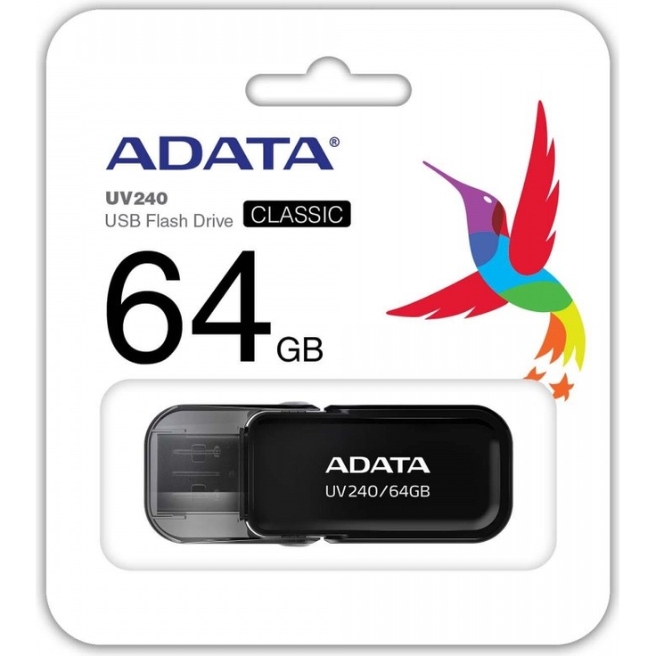 ADATA UV240 64GB 2.0 USB Typ-A Stecker schwarz USB-Stick - USB-Stick (64GB, 2.0, USB Typ A Stecker, Kappe, 7g) schwarz