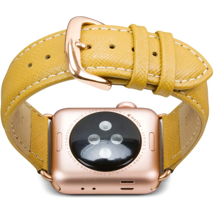 dbramante1928 Echtleder-Uhrenarmband für Apple Watch (38-40mm) - [Modell: Madrid, Saffianoleder, Handgefertigt, Farbe: deep amber-gold] - AW38DEAM5198