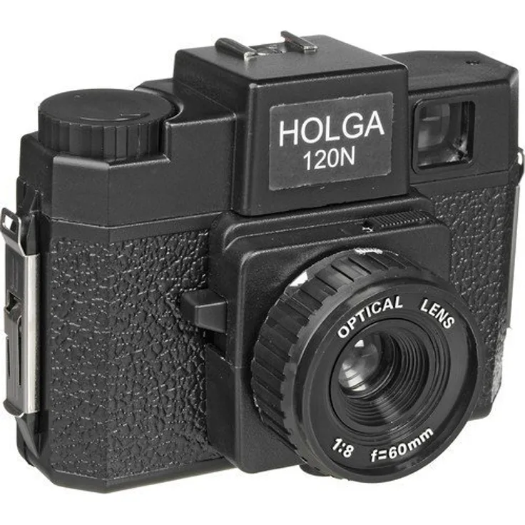 Holga Kamera, Kunststoff, mittelgroß, mit integriertem Blitz und Glaslinse, Keine, schwarz, None