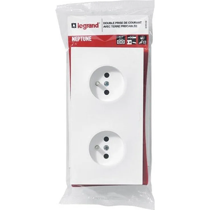 Legrand leg91332 Neptune Steckdose mit Erdung Doppelsteckdose, 3680 W, 230 V, weiß
