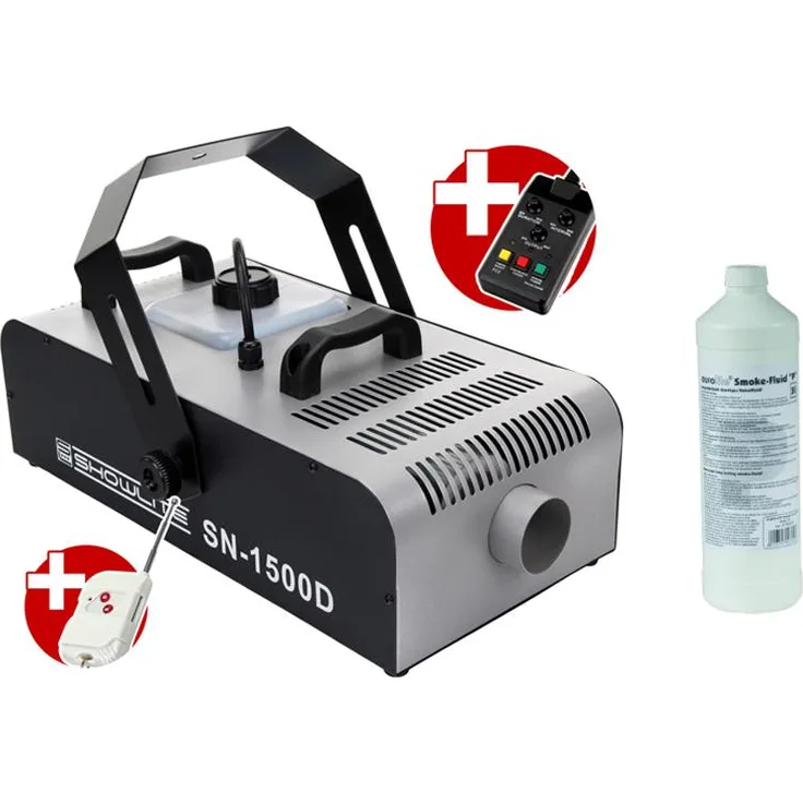 Showlite SN-1500D DMX Nebelmaschine 1500W inkl. Fernbedienung mit Timer + 1 L Nebelfluid