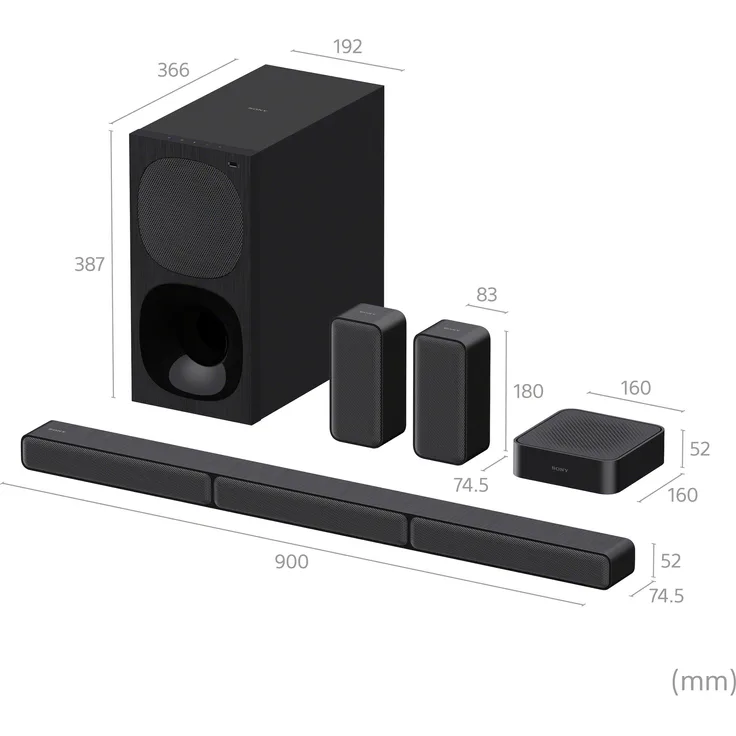 Sony HT-S40R 5.1 Soundbar mit Subwoofer, kabellos, geeignet für TV, schwarz