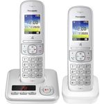 Panasonic KX-TGH722GG Schnurlostelefon Duo mit Anrufbeantworter (DECT Telefon, strahlungsarm, Farbdisplay, Anrufsperre, Freisprechen), Analog-Telefon, perlsilber