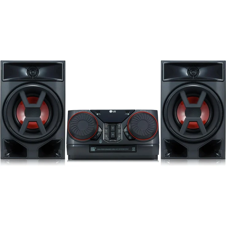 LG CK43 Mini HiFi System mit CD, Radio und USB Eingang Chrom-Schwarz-Rot – Bild 1
