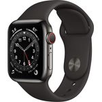 Apple Watch Series 6 Smartwatch GPS + Cellular, 40mm, Edelstahlgehäuse Graphit, Sportarmband Schwarz