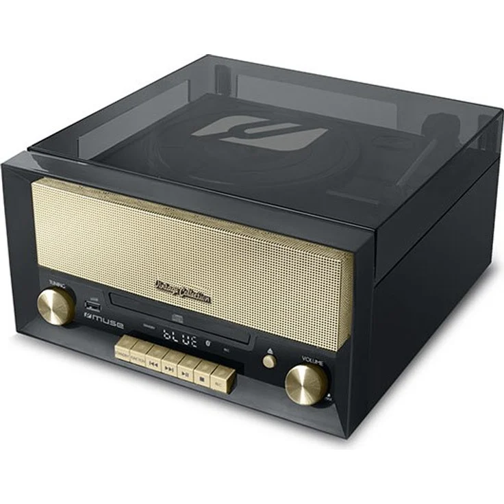 Muse MT-110 B Retro Stereo-Anlage mit Plattenspieler, Bluetooth, CD-Player und Radio mit USB für Wiedergabe und Aufnahme, schwarz – Bild 1