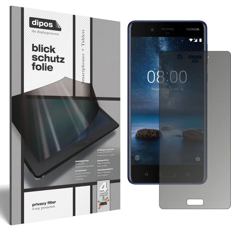 Nokia 8 Schutzfolie Blickschutzfolie - Privacy Filter Displayschutzfolie mit AntiReflex Effekt