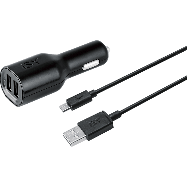ISY USB Auto Ladegerät + Micro Kabel Universal, Schwarz