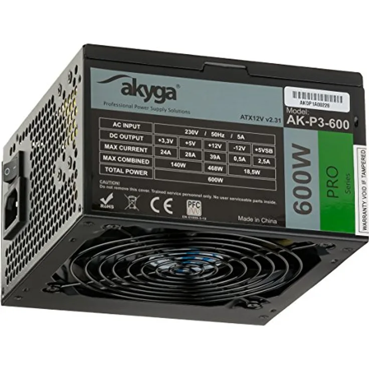Akyga AK-P3-600 Netzteil 600W, 120mm leiser Lüfter schwarz