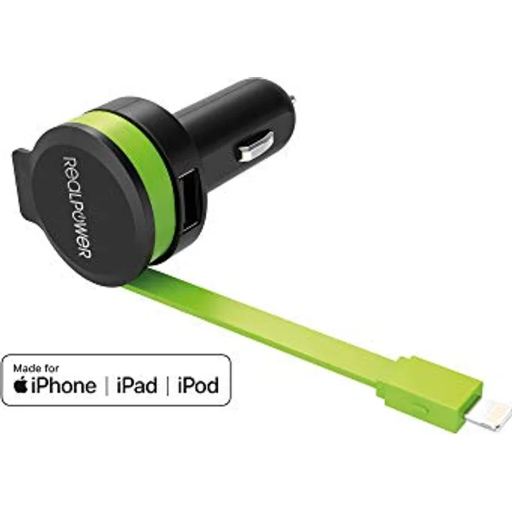 Realpower 257637 Car Charger L - Integrated Lighning Kabel + 1x USB