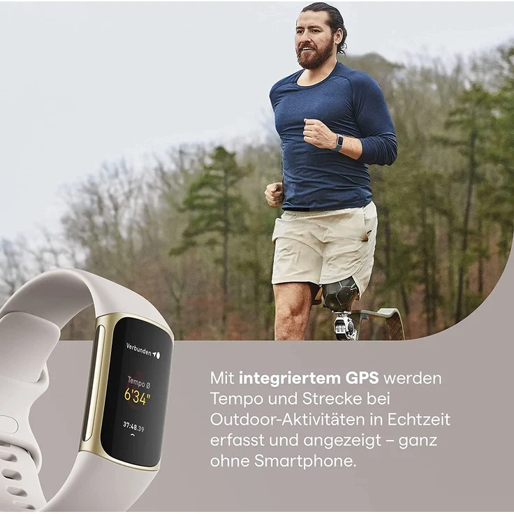 Fitbit Charge 5 Fitness-Tracker GPS, Unisex, Aluminiumgehäuse, Silikonarmband, Lunar White/Soft Gold – Bild 6