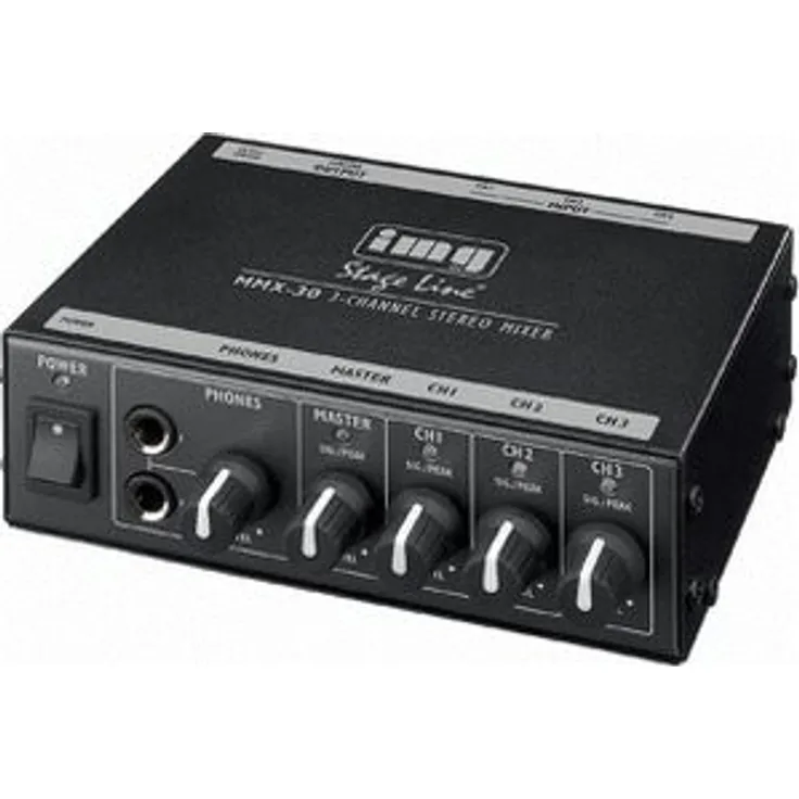 IMG Stageline MMX-30 Audio-Mixer in Schwarz, kompakter 3-Kanal Stereo Line-Mischer mit gemeinsam regelbaren Kopfhörerausgängen