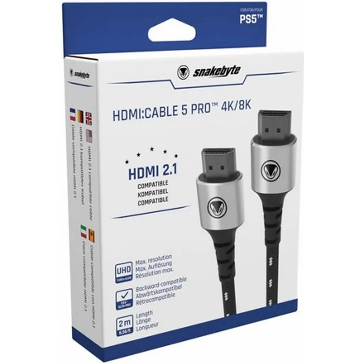 Snakebyte HDMI:CABLE 5 PRO 4K-8K, HDMI 2.1 kompatibel, 2m, Kabel für PS5