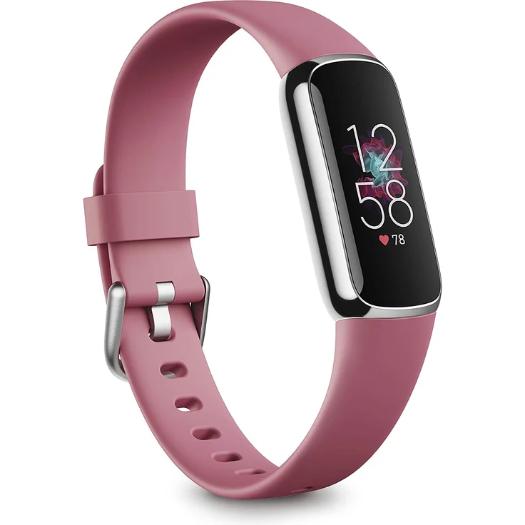 Fitbit Luxe Fitness-Tracker GPS, Damen, Einheitsgröße, Edelstahlgehäuse, Silikonarmband, Orchidee/Platin – Bild 1