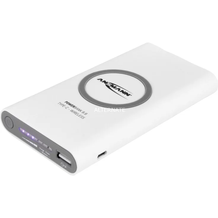 ANSMANN Qi Powerbank 8000 mAh mit USB & Typ C Port - Power Bank kabellos max 2.1A Output - Externer Akku für Handy Smartphone Tablet - Wireless Charger für iPhone XS-XR-X-8- Samsung Galaxy S9-S8 uvm