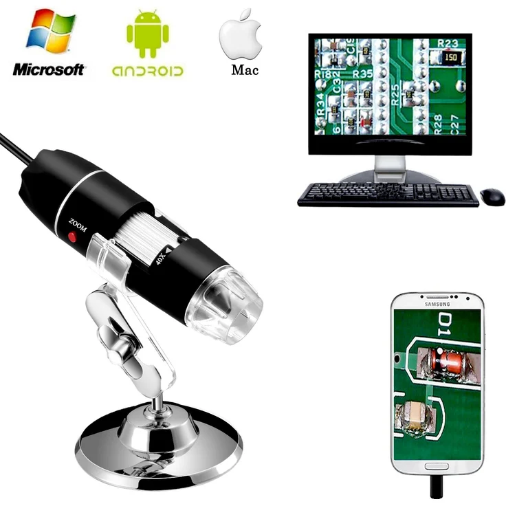Jiusion 40 - 1000X vergroting endoskop, 8pcs LED USB 2.0 Digitaal MiKrosKop, Mini Kamera met OTG Adapter en Metaal Standfunktion, kompatibel met Mac Windows 7 8 10 Android Linux – Bild 1
