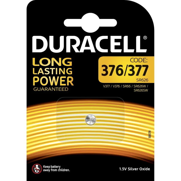 Duracell Specialty 377 Silberoxid-Knopfzelle 1,55 V, 1er-Packung (SR66 - SR626 - V377 - V376 - SR626W - SR626SW) entwickelt für die Verwendung in Uhren, Taschenrechnern und medizinischen Geräten – Bild 1