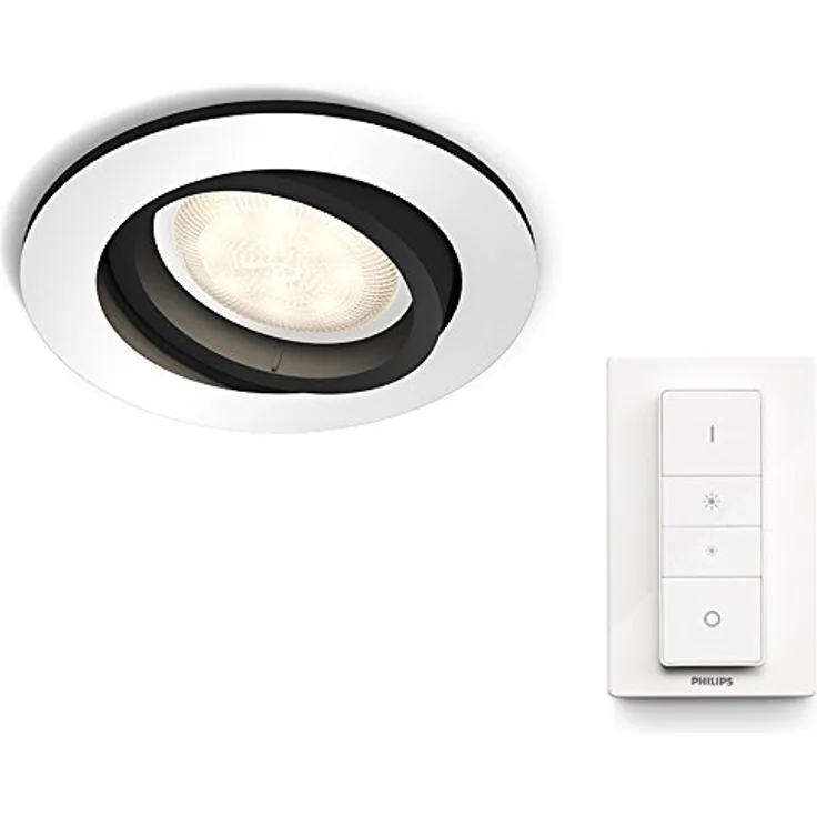 Philips Hue White Ambiance LED Einbauspot Milliskin inkl. Dimmschalter, dimmbar, alle Weißschattierungen, steuerbar via App, weiß, eckig, kompatibel mit Amazon Alexa (Echo, Echo Dot)