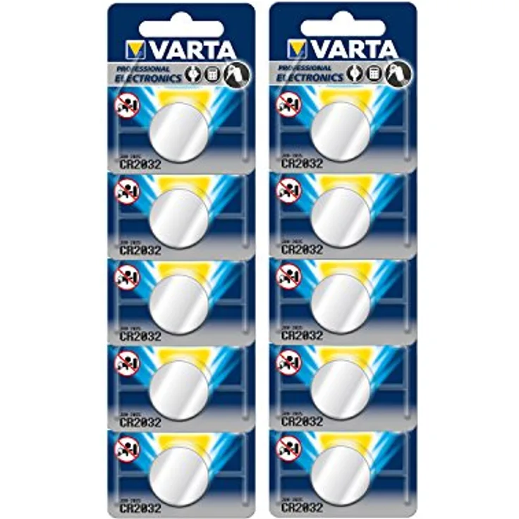VARTA CR2032 Lithium Knopfzellen 3V Batterie in Original Blisterverpackung, 10er Pack