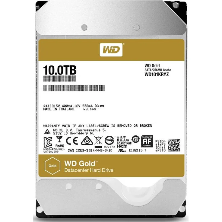 WD Gold 10TB HDD 7200rpm 6Gb-s serial ATA sATA 256MB cache 8,9cm 3,5Zoll intern RoHS compliant Enterprise Bulk – Bild 1