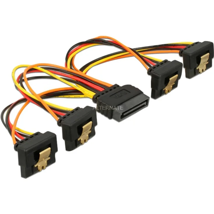 DeLOCK - Netz-Splitter - SATA Leistung (S) eingerastet bis SATA Leistung (R) nach unten gewinkelt - 3,3 / 5 / 12 V - 15cm - Schwarz, Gelb, Rot, orange (60166)