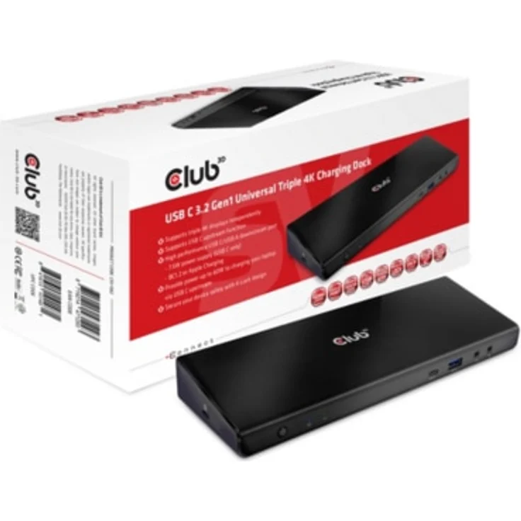 Club 3D USB Typ C 3.2 Gen1 Universelle Triple 4K Docking Station mit Ladefunktion, CSV-1562, Schwarz – Bild 1